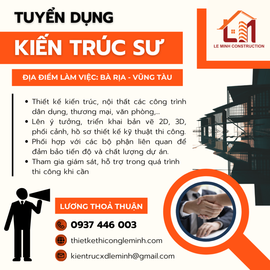 Tuyển dụng kiến trúc sư làm việc tại Bà rịa vũng tàu